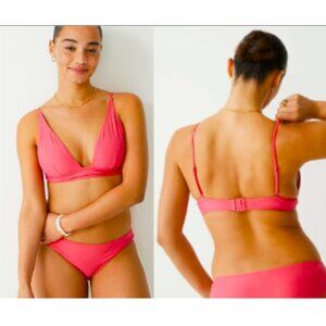 J. Crew Halter Tie Back Bikini Top Red Swim V Neck Size Medium NWT